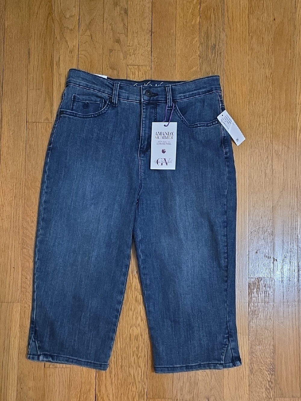 GLORIA VANDERBILT BRAND WOMENS PETITE BLUE JEAN STRETCH CAPRIS SIZE 4P